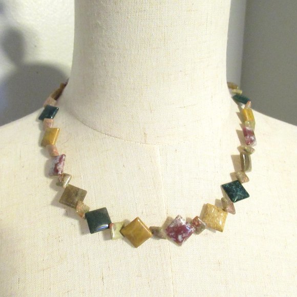 Jasper diamond bead gemstone necklace - Picture 1 of 9